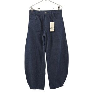 Zara Jeans Women 2 Blue ZW Monster Balloon High Rise Dark Wash Curved Leg Rigid